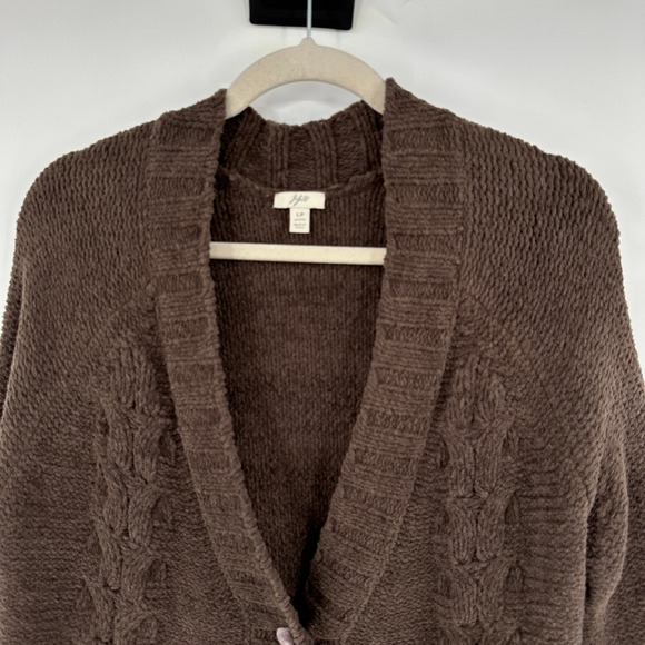 J Jill Brown Cable Knit Cardigan Sweater Petite LP Button Front‎ Cozy - Picture 2 of 10
